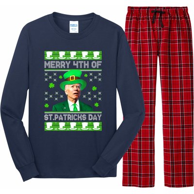 Merry 4th Of St Patricks Day Joe Biden Leprechaun Hat Clover Long Sleeve Pajama Set