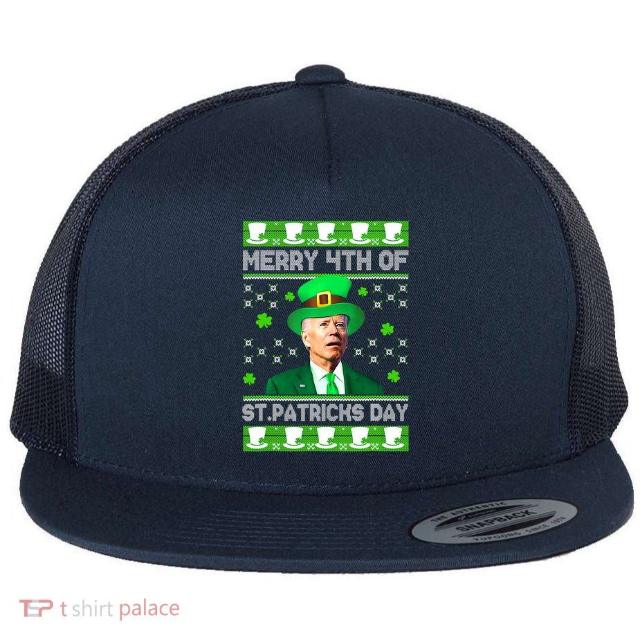 Merry 4th Of St Patricks Day Joe Biden Leprechaun Hat Clover Flat Bill Trucker Hat