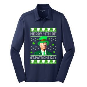 Merry 4th Of St Patricks Day Joe Biden Leprechaun Hat Clover Silk Touch Performance Long Sleeve Polo