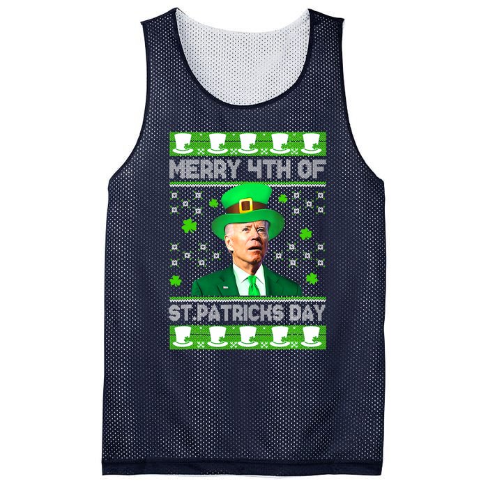 Merry 4th Of St Patricks Day Joe Biden Leprechaun Hat Clover Mesh Reversible Basketball Jersey Tank