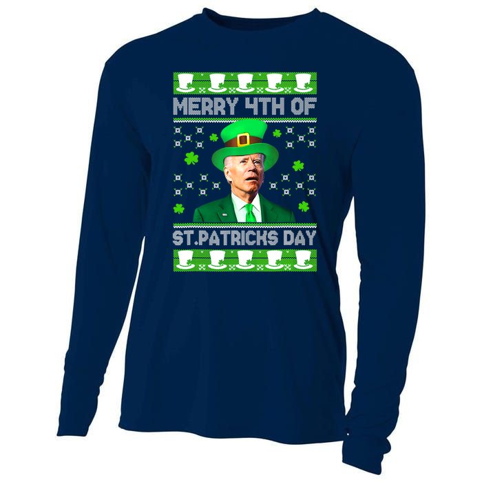 Merry 4th Of St Patricks Day Joe Biden Leprechaun Hat Clover Cooling Performance Long Sleeve Crew