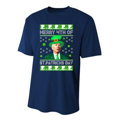 Merry 4th Of St Patricks Day Joe Biden Leprechaun Hat Clover Performance Sprint T-Shirt