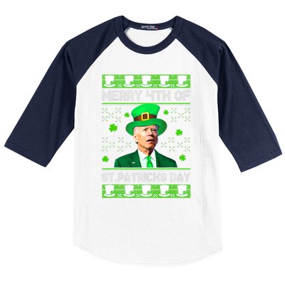 Merry 4th Of St Patricks Day Joe Biden Leprechaun Hat Clover Baseball Sleeve Shirt