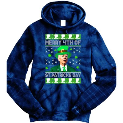 Merry 4th Of St Patricks Day Joe Biden Leprechaun Hat Clover Tie Dye Hoodie