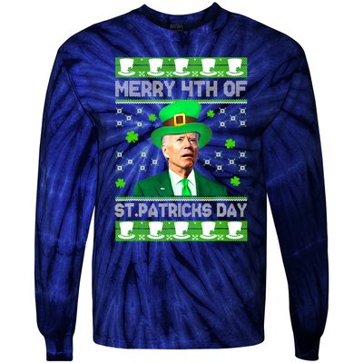 Merry 4th Of St Patricks Day Joe Biden Leprechaun Hat Clover Tie-Dye Long Sleeve Shirt