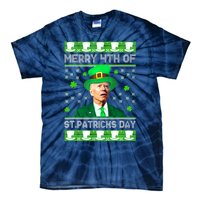 Merry 4th Of St Patricks Day Joe Biden Leprechaun Hat Clover Tie-Dye T-Shirt