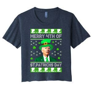 Merry 4th Of St Patricks Day Joe Biden Leprechaun Hat Clover Women's Crop Top Tee