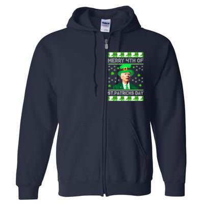 Merry 4th Of St Patricks Day Joe Biden Leprechaun Hat Clover Full Zip Hoodie