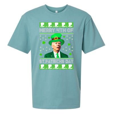 Merry 4th Of St Patricks Day Joe Biden Leprechaun Hat Clover Sueded Cloud Jersey T-Shirt