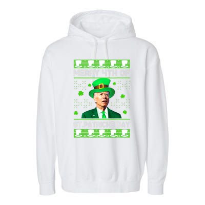 Merry 4th Of St Patricks Day Joe Biden Leprechaun Hat Clover Garment-Dyed Fleece Hoodie