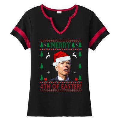 Merry 4th Of Easter Funny Joe Biden Ugly Christmas Ladies Halftime Notch Neck Tee