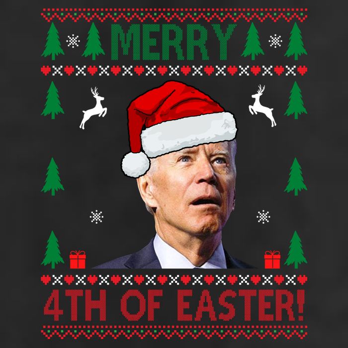 Merry 4th Of Easter Funny Joe Biden Ugly Christmas 7 Panel Mesh Trucker Snapback Hat