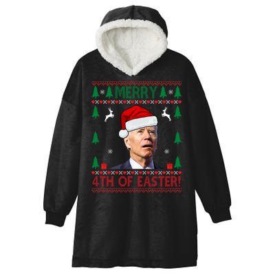 Merry 4th Of Easter Funny Joe Biden Ugly Christmas Hooded Wearable Blanket