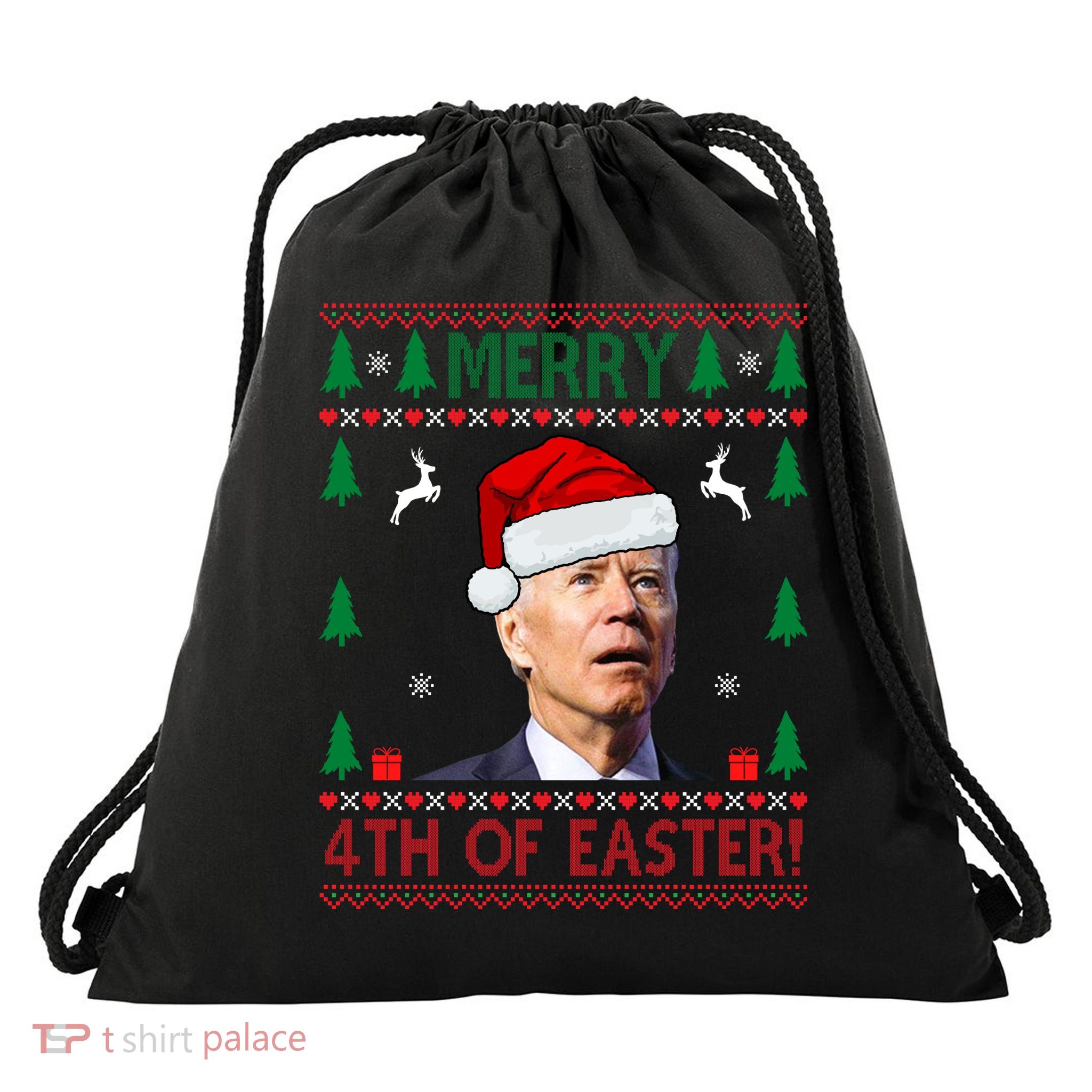 Merry 4th Of Easter Funny Joe Biden Ugly Christmas Drawstring Bag