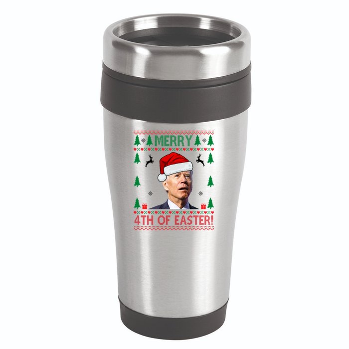 Merry 4th Of Easter Funny Joe Biden Ugly Christmas 16oz Travel Tumbler
