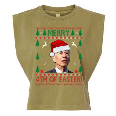 Merry 4th Of Easter Funny Joe Biden Ugly Christmas Garment-Dyed Women's Muscle Tee