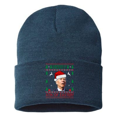 Merry 4th Of Easter Funny Joe Biden Ugly Christmas Sustainable Knit Beanie