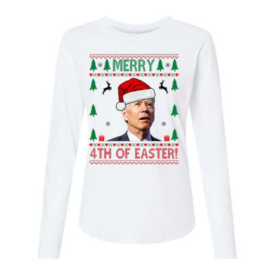 Merry 4th Of Easter Funny Joe Biden Ugly Christmas Womens Cotton Relaxed Long Sleeve T-Shirt