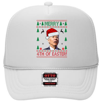 Merry 4th Of Easter Funny Joe Biden Ugly Christmas High Crown Mesh Back Trucker Hat