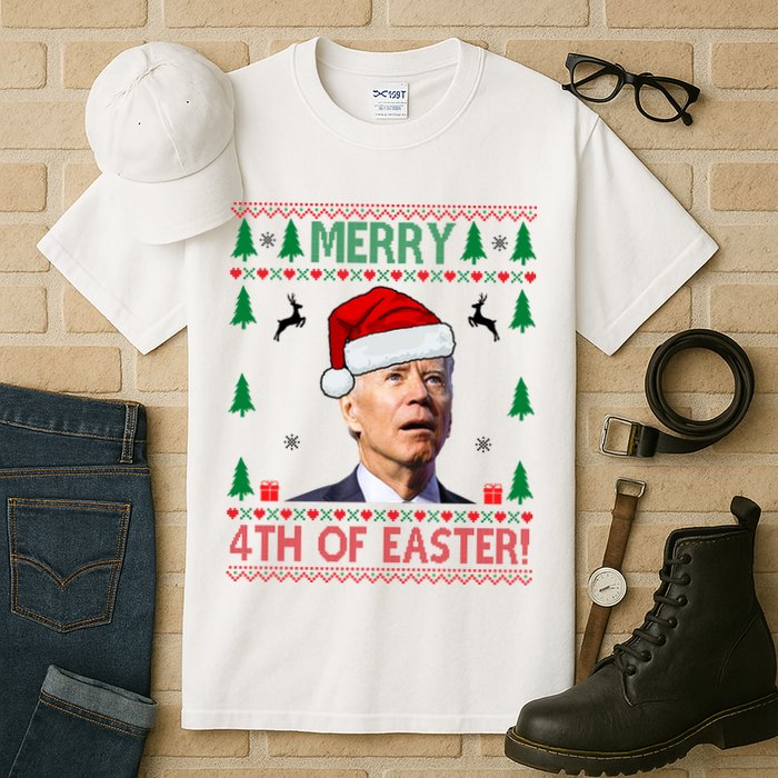 Merry 4th Of Easter Funny Joe Biden Ugly Christmas Tall T-Shirt