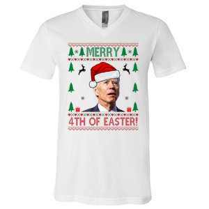 Merry 4th Of Easter Funny Joe Biden Ugly Christmas V-Neck T-Shirt