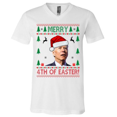 Merry 4th Of Easter Funny Joe Biden Ugly Christmas V-Neck T-Shirt