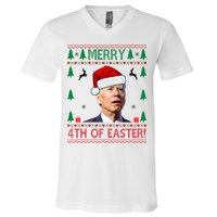 Merry 4th Of Easter Funny Joe Biden Ugly Christmas V-Neck T-Shirt