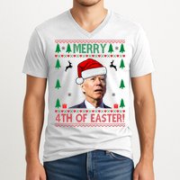 Merry 4th Of Easter Funny Joe Biden Ugly Christmas V-Neck T-Shirt