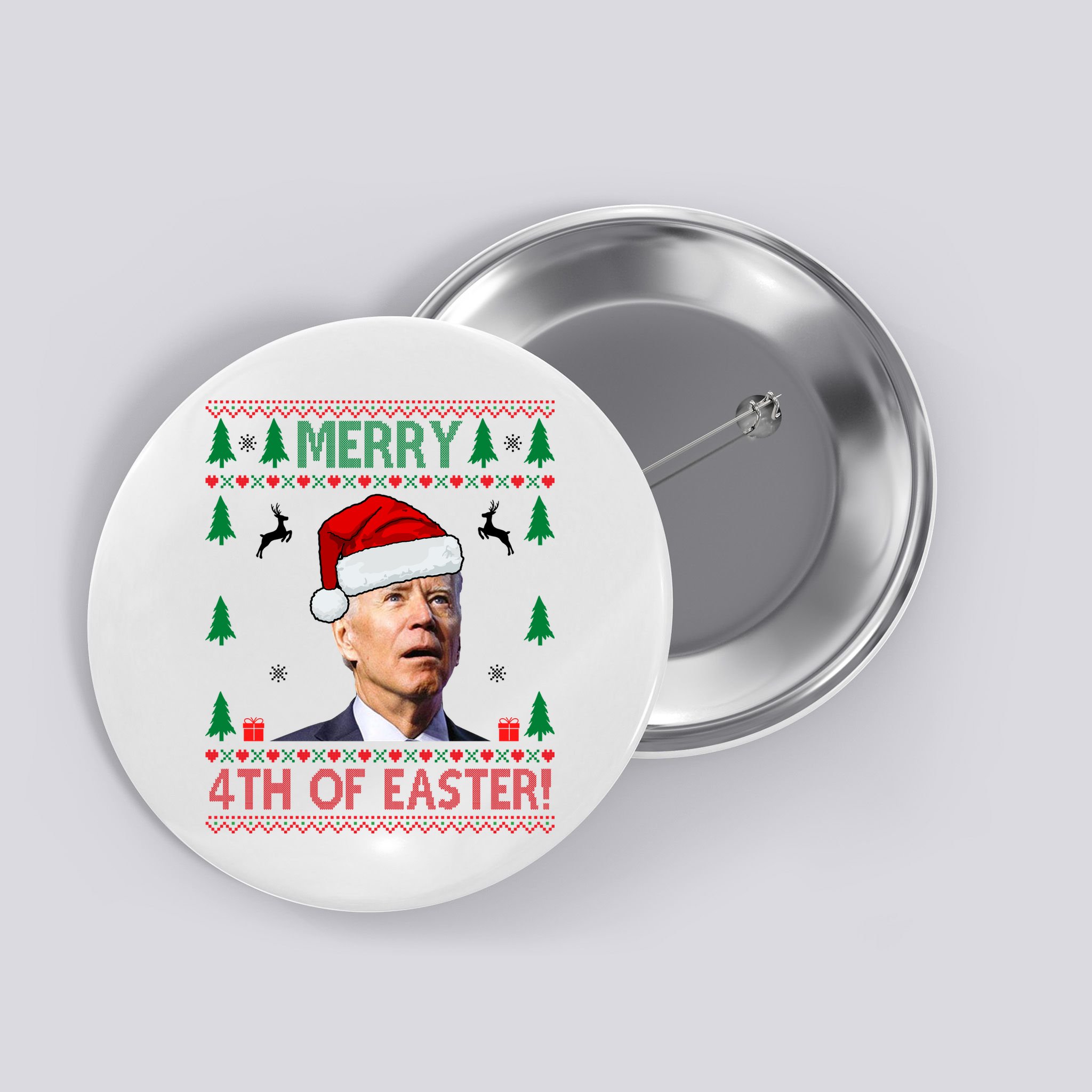 Merry 4th Of Easter Funny Joe Biden Ugly Christmas Button