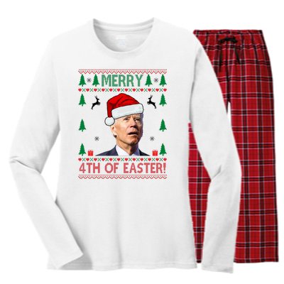 Merry 4th Of Easter Funny Joe Biden Ugly Christmas Women's Long Sleeve Flannel Pajama Set 