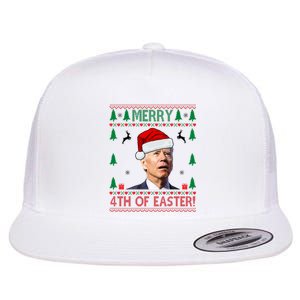 Merry 4th Of Easter Funny Joe Biden Ugly Christmas Flat Bill Trucker Hat