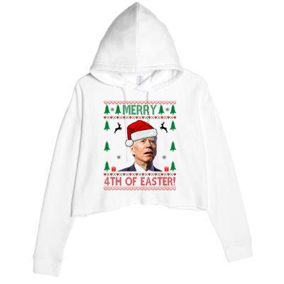 Merry 4th Of Easter Funny Joe Biden Ugly Christmas Crop Fleece Hoodie