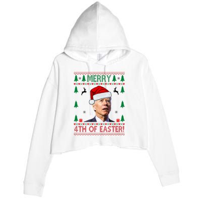 Merry 4th Of Easter Funny Joe Biden Ugly Christmas Crop Fleece Hoodie