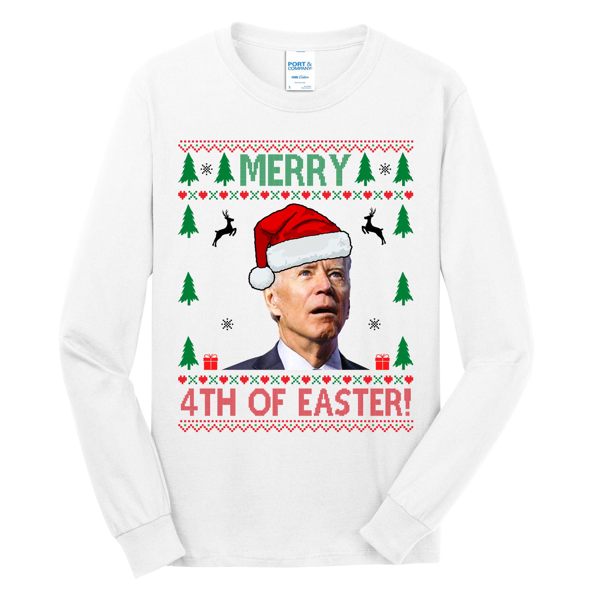Merry 4th Of Easter Funny Joe Biden Ugly Christmas Tall Long Sleeve T-Shirt
