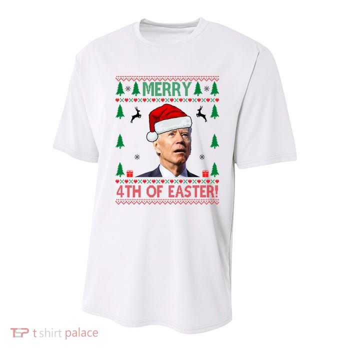 Merry 4th Of Easter Funny Joe Biden Ugly Christmas Youth Performance Sprint T-Shirt