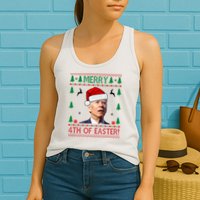 Merry 4th Of Easter Funny Joe Biden Ugly Christmas Womens Tank Top