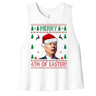 Merry 4th Of Easter Funny Joe Biden Ugly Christmas Women's Racerback Cropped Tank