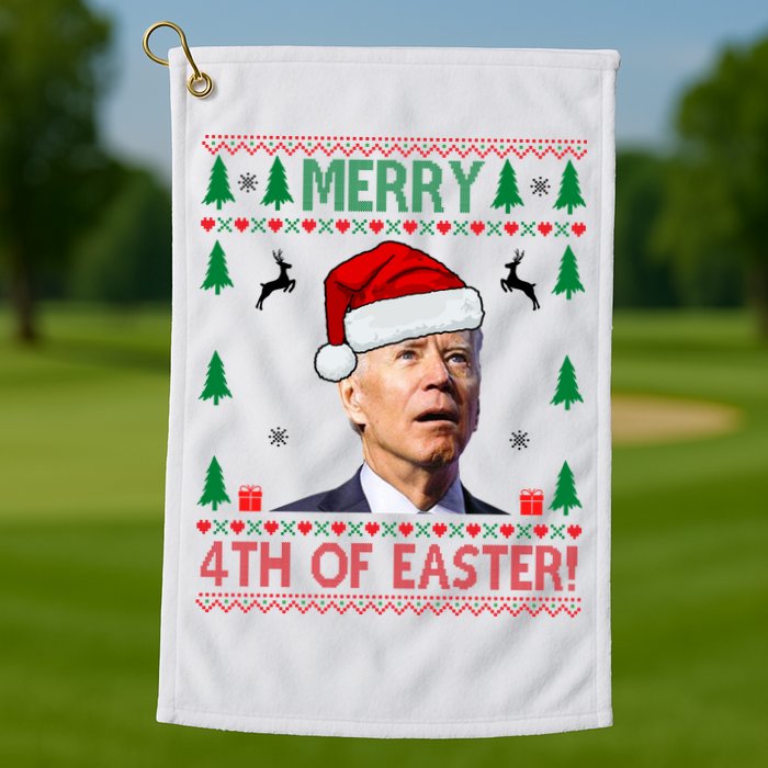 Merry 4th Of Easter Funny Joe Biden Ugly Christmas Golf Towel