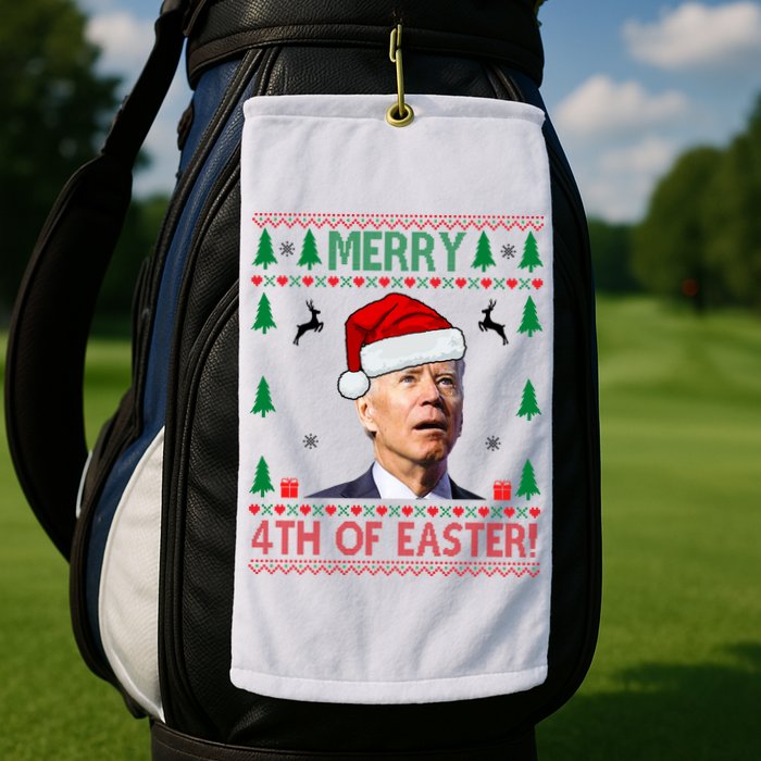 Merry 4th Of Easter Funny Joe Biden Ugly Christmas Golf Towel