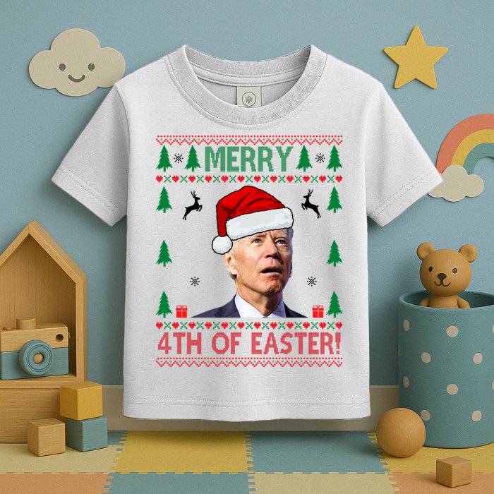 Merry 4th Of Easter Funny Joe Biden Ugly Christmas Toddler T-Shirt