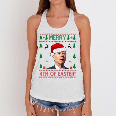 Merry 4th Of Easter Funny Joe Biden Ugly Christmas Women's Knotted Racerback Tank