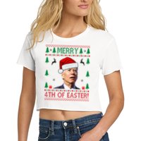 Merry 4th Of Easter Funny Joe Biden Ugly Christmas Crop Top