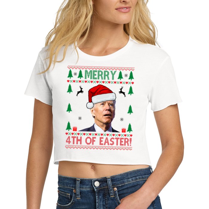 Merry 4th Of Easter Funny Joe Biden Ugly Christmas Crop Top