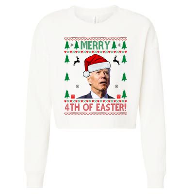 Merry 4th Of Easter Funny Joe Biden Ugly Christmas Cropped Pullover Crew