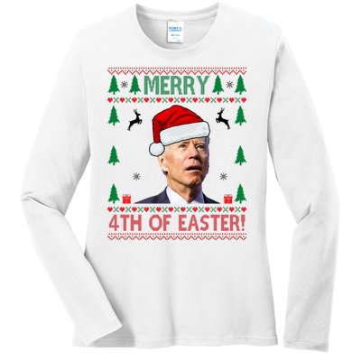 Merry 4th Of Easter Funny Joe Biden Ugly Christmas Ladies Long Sleeve Shirt