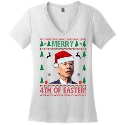 Merry 4th Of Easter Funny Joe Biden Ugly Christmas Women's V-Neck T-Shirt