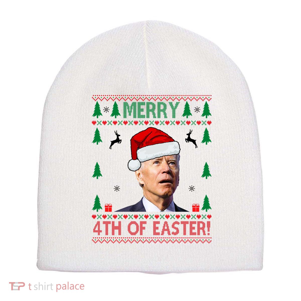 Merry 4th Of Easter Funny Joe Biden Ugly Christmas Short Acrylic Beanie
