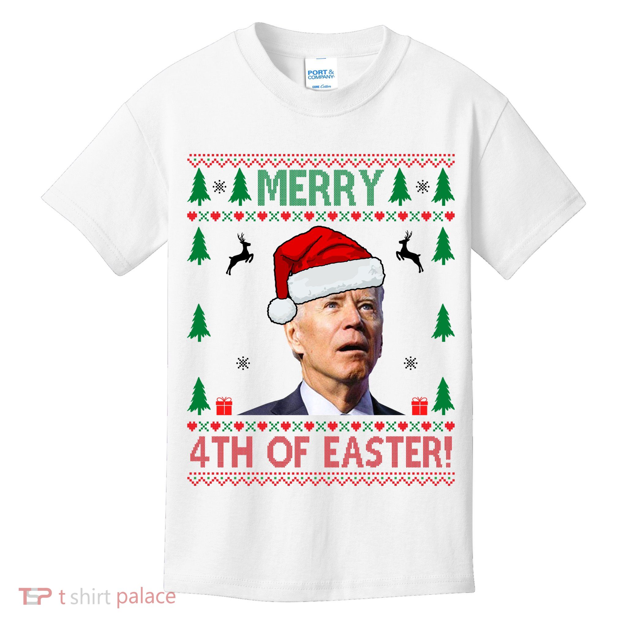 Merry 4th Of Easter Funny Joe Biden Ugly Christmas Kids T-Shirt