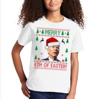 Merry 4th Of Easter Funny Joe Biden Ugly Christmas Kids T-Shirt