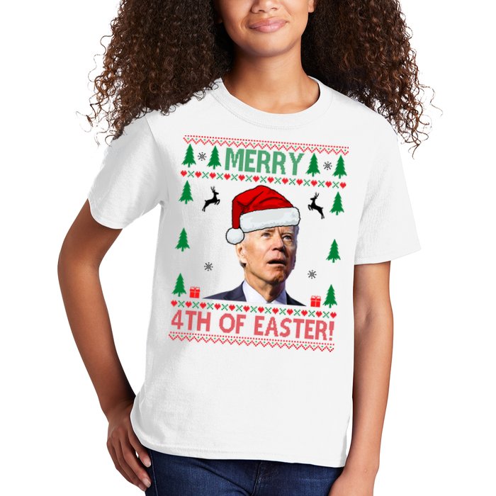 Merry 4th Of Easter Funny Joe Biden Ugly Christmas Kids T-Shirt